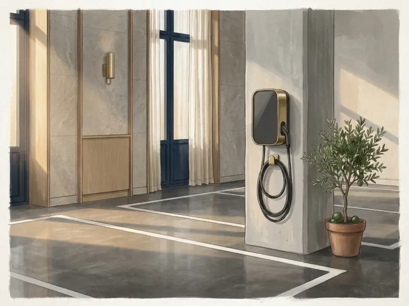 EV charging stall and dark concrete floor