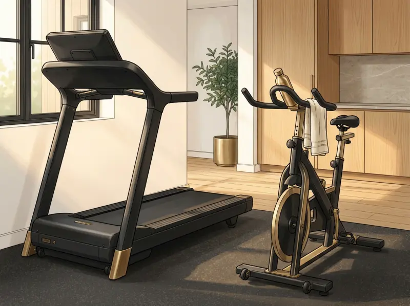 Cardio area with treadmill and exercise bike