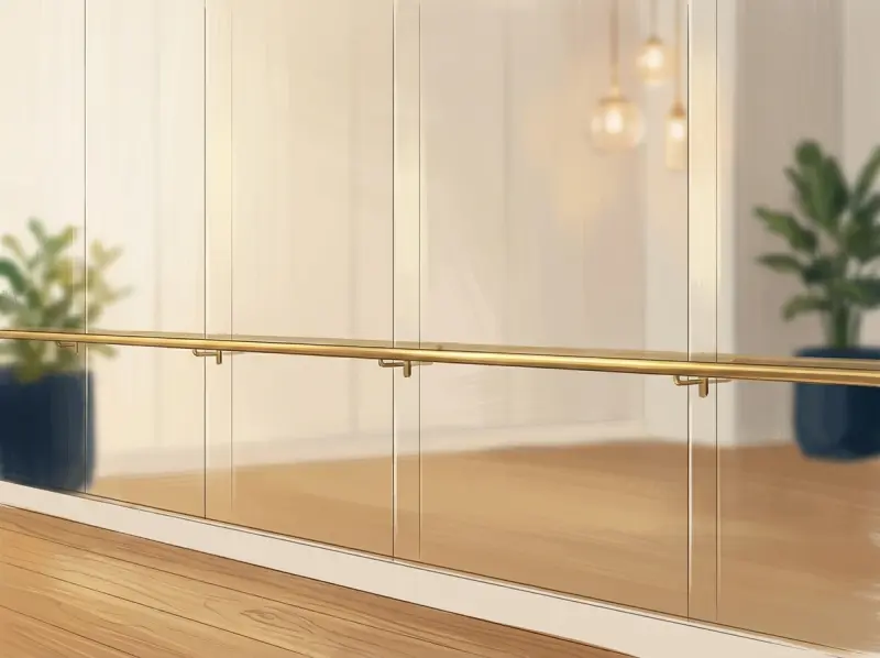 Mirrored barre wall with brass barre