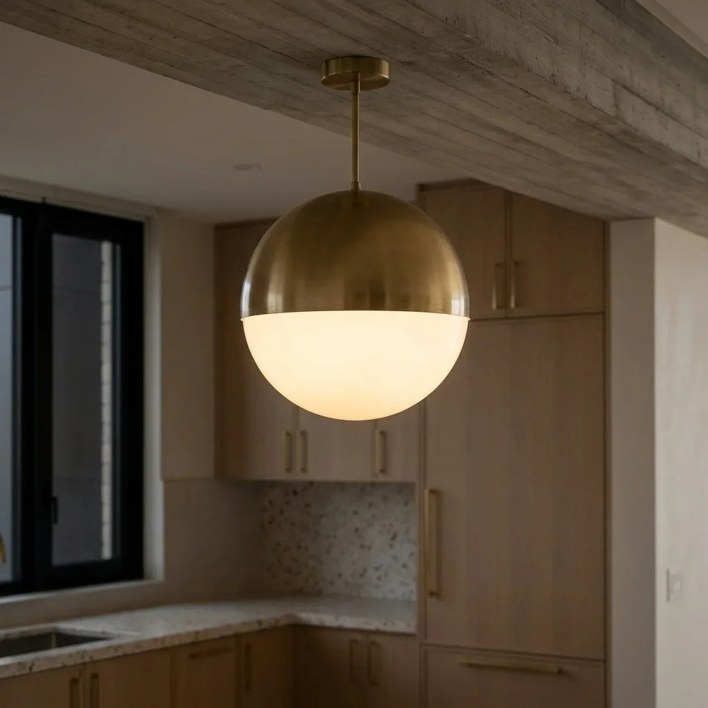 Light fixture: Brass globe pendant