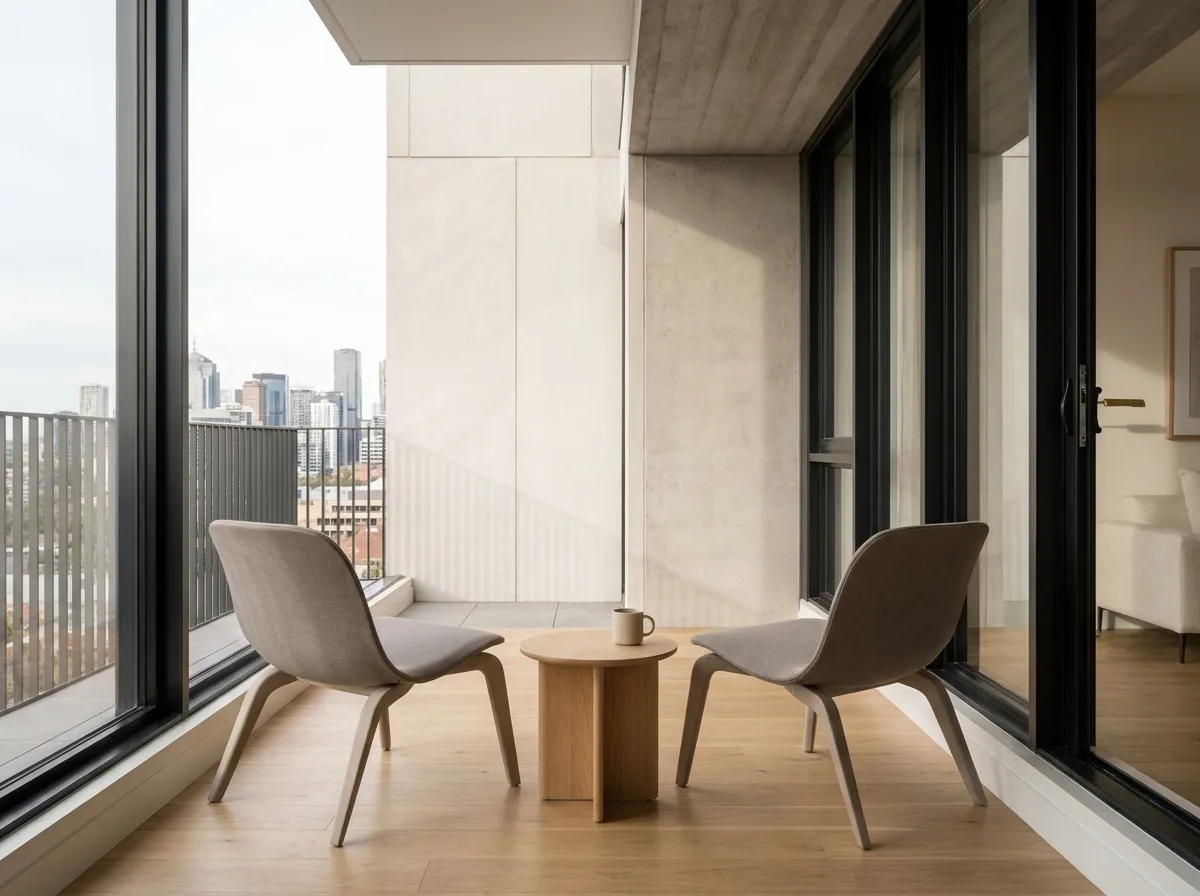 Pine balcony seating and side table detail