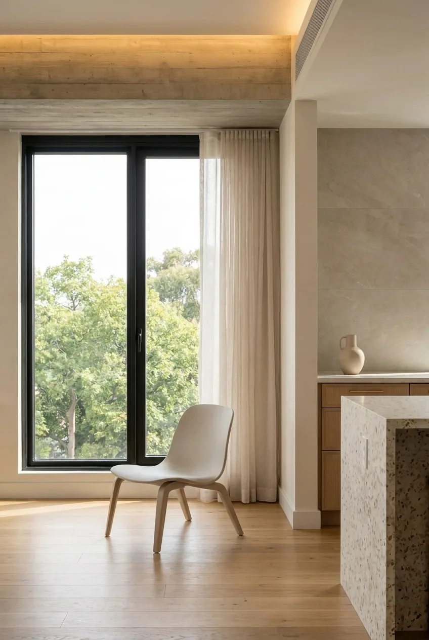 Pine living room full-height window detail
